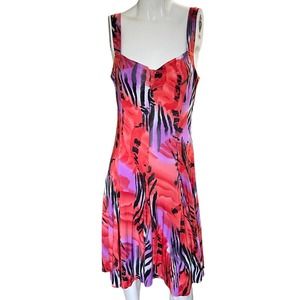 Sophie A Multicolor Swing Dress Size M Y2K Sleeveless Animal Red Purple Night